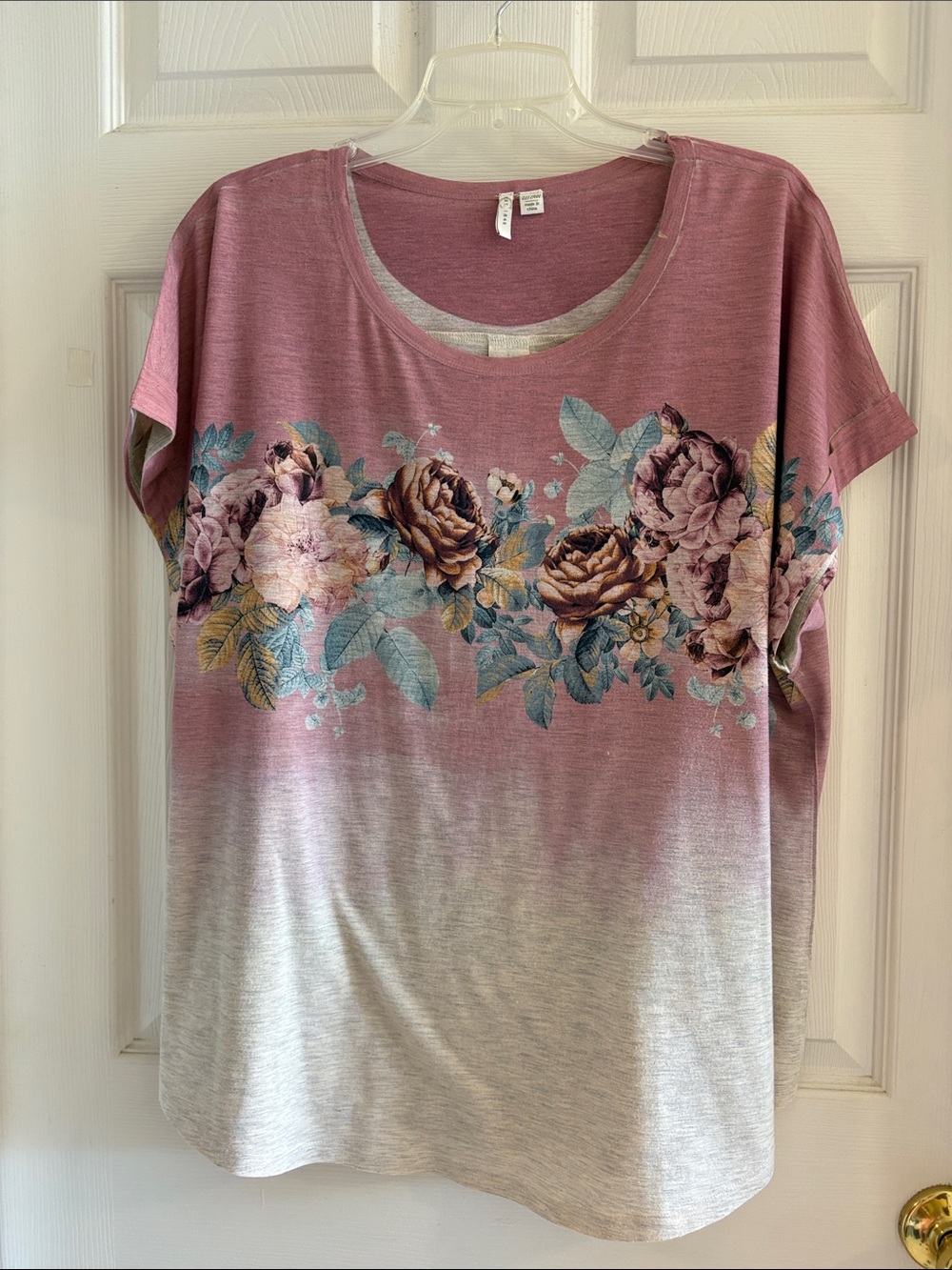 Cato Pink and Gray Floral Ombre Short Sleeve Tee